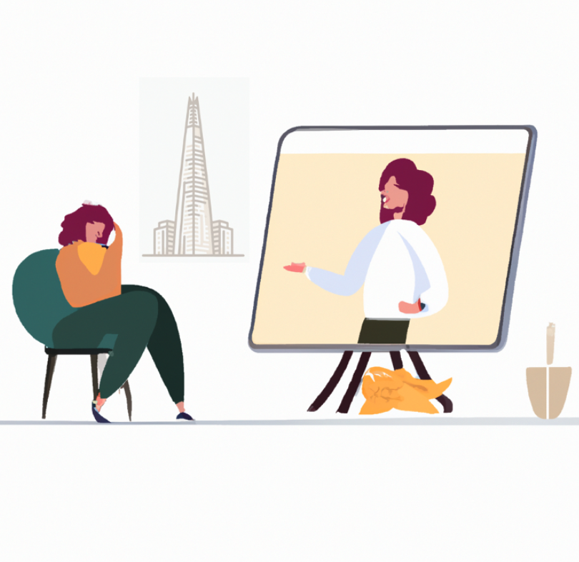 Online DBT Therapy Session Illustration with DBT London, featuring the Shard Building