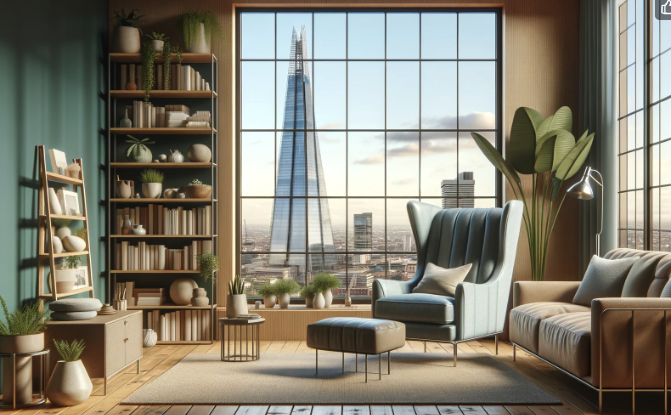 ophisticated DBT therapy space with a panoramic view of The Shard, catering to individuals looking for DBT therapists and programs near me in London.