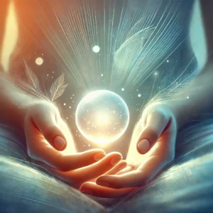 Hands gently holding a glowing orb of light, symbolizing hope, mindfulness, and the transformative benefits of DBT therapy and DBT online.